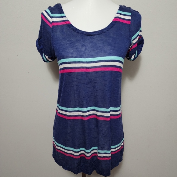 Splendid navy hermosa stripe slub short sleeve tee size medium - Picture 1 of 7